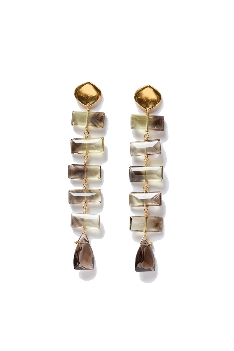 FISHBONE TIERED EARRINGS- SMOKEY QUARTZ