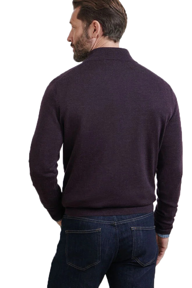 Autumn Crest suede trim sweater in dark purple with 1/4 zip neckline-novaman