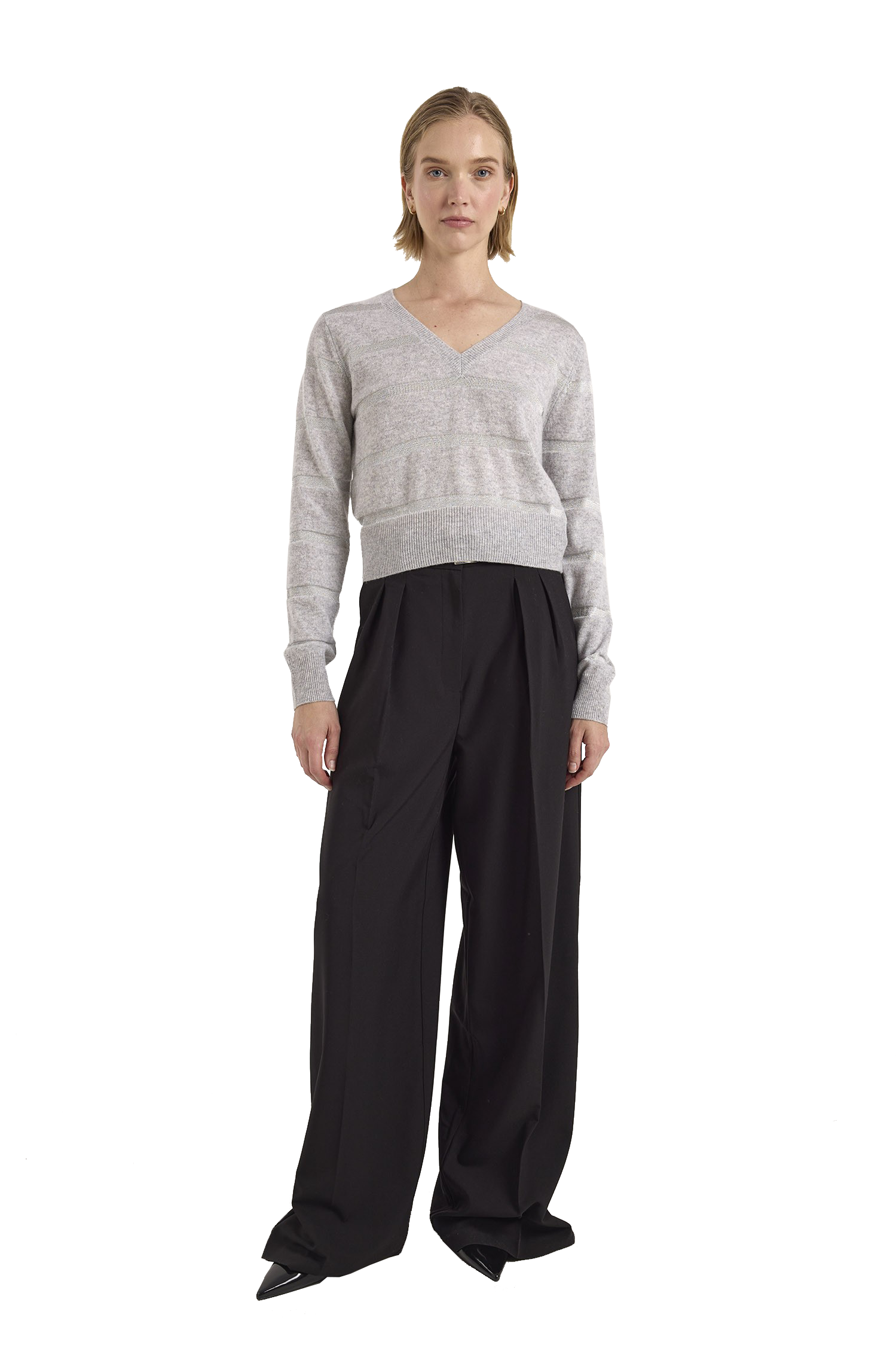 SIMONE LUREX STRIPE V NECK - Sweaters - Sassanova