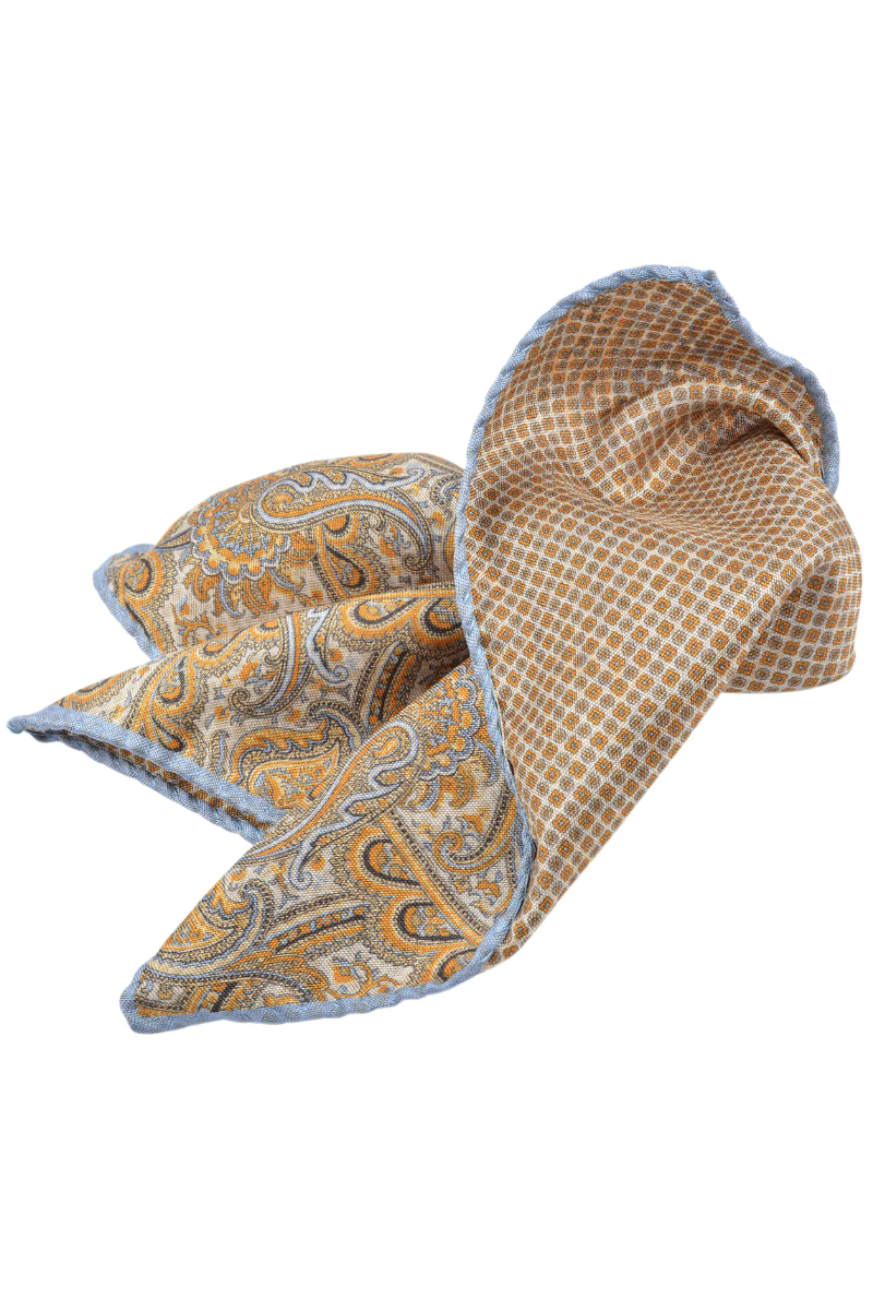 ITALIAN SILK REVERSIBLE POCKET SQUARE GOLD - Ties & Pocket Squares - Novaman