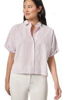 STRIPED OVERSIZED BUTTON DOWN DOLMAN - Blouses - Sassanova