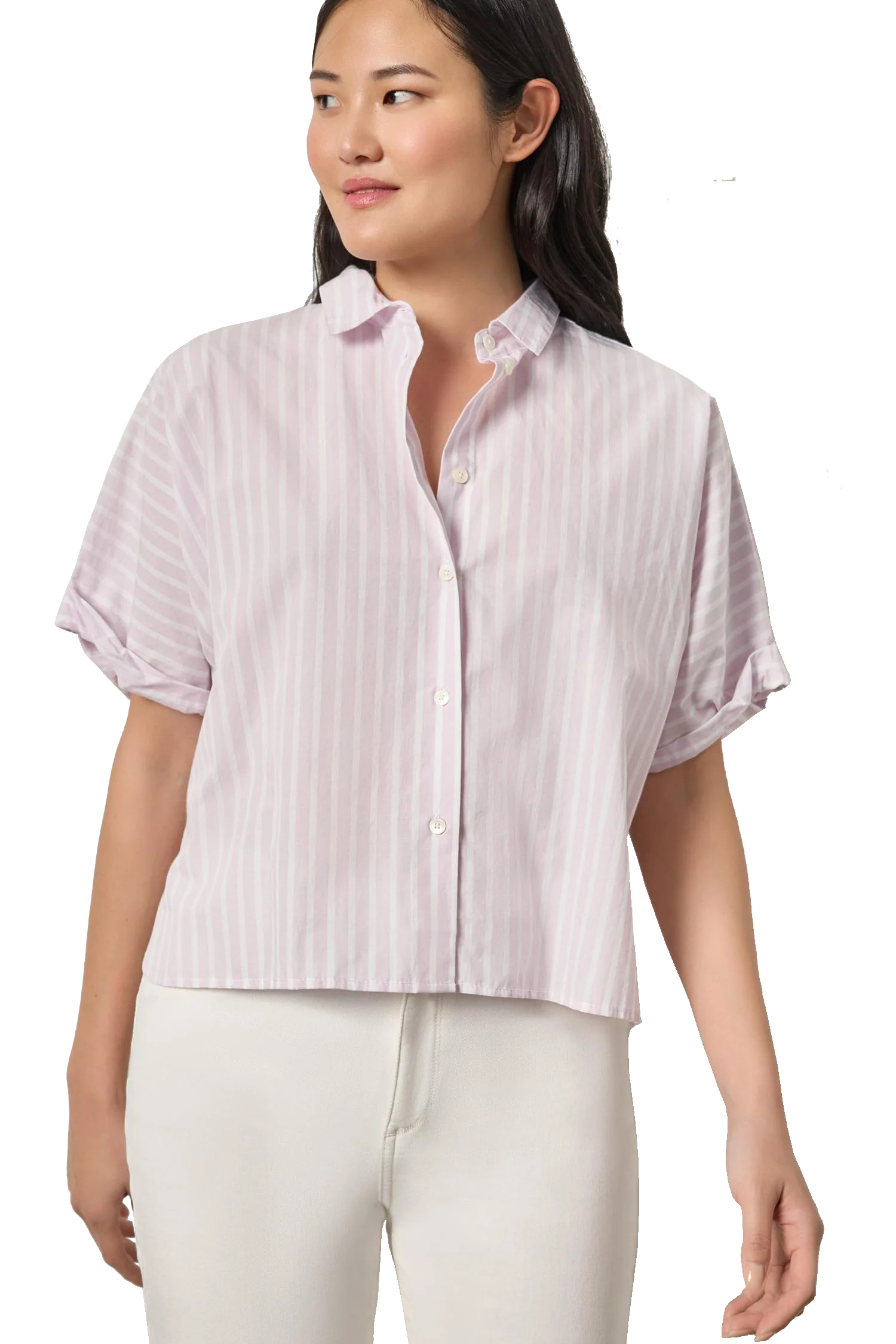 STRIPED OVERSIZED BUTTON DOWN DOLMAN - Blouses - Sassanova