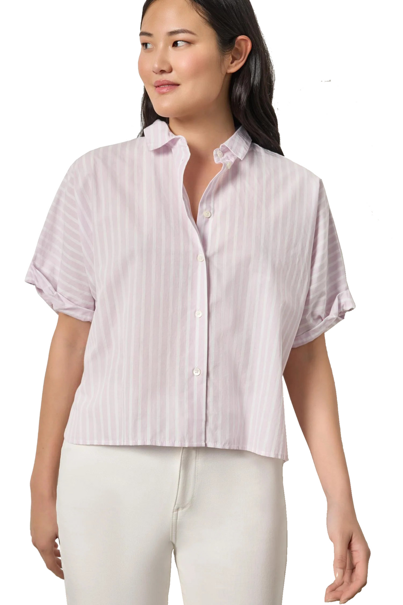 STRIPED OVERSIZED BUTTON DOWN DOLMAN