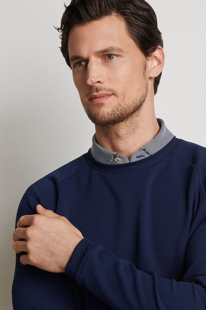 CRADLE PIQUE PERFORMANCE CREW with long sleeves in a solid dark navy color-novaman