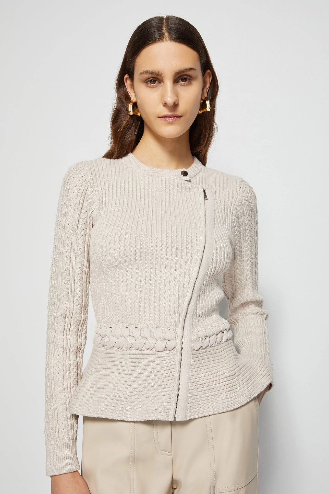 ANDI PEPLUM JACKET in stone-sassanova
