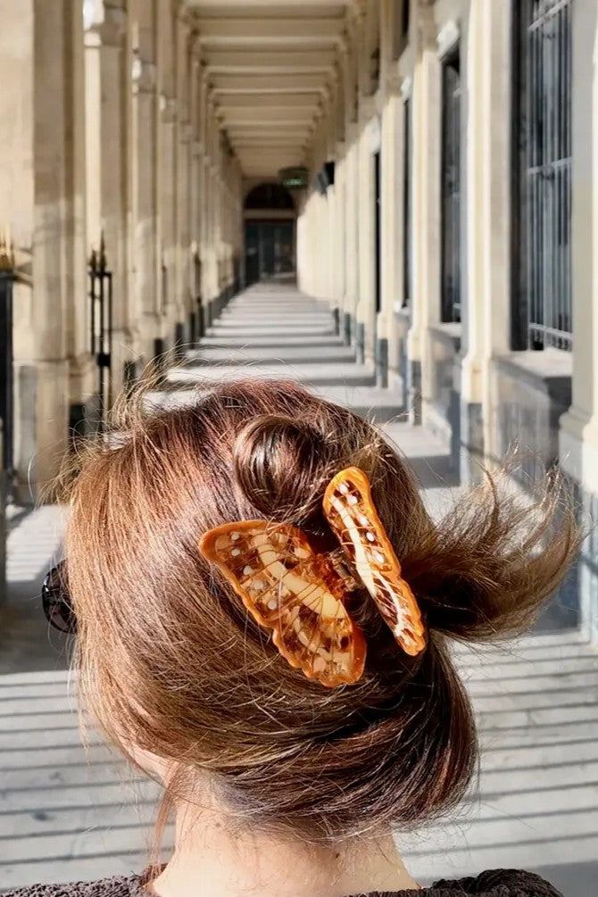 HAND PAINTED BROWN MORPHO BUTTERFLY HAIR CLIP - sassanova