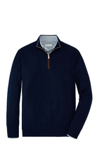 Autumn Crest suede trim sweater with quarter zip neckline in dark navy-novaman