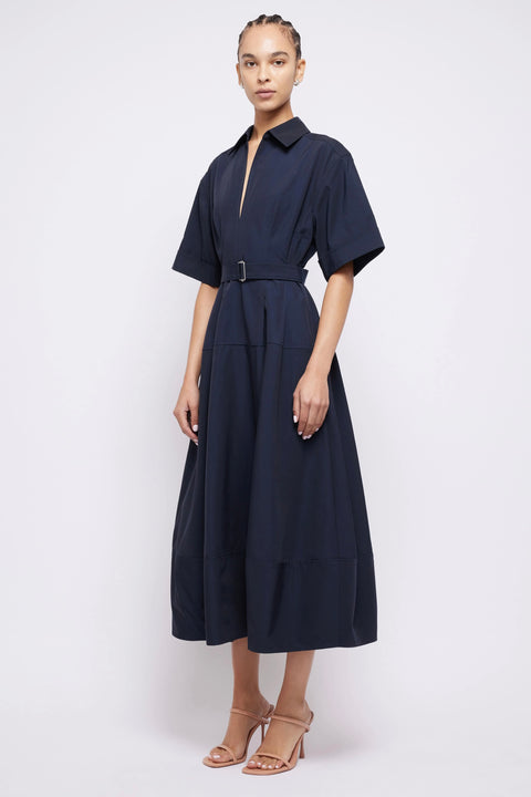 DEANNA S/S BELTED MIDI DRESS