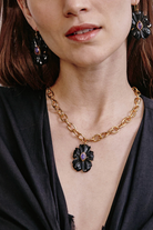 BLACK AGATE FLOWER PENDANT NECKLACE (NGZ-15275)
sassanova