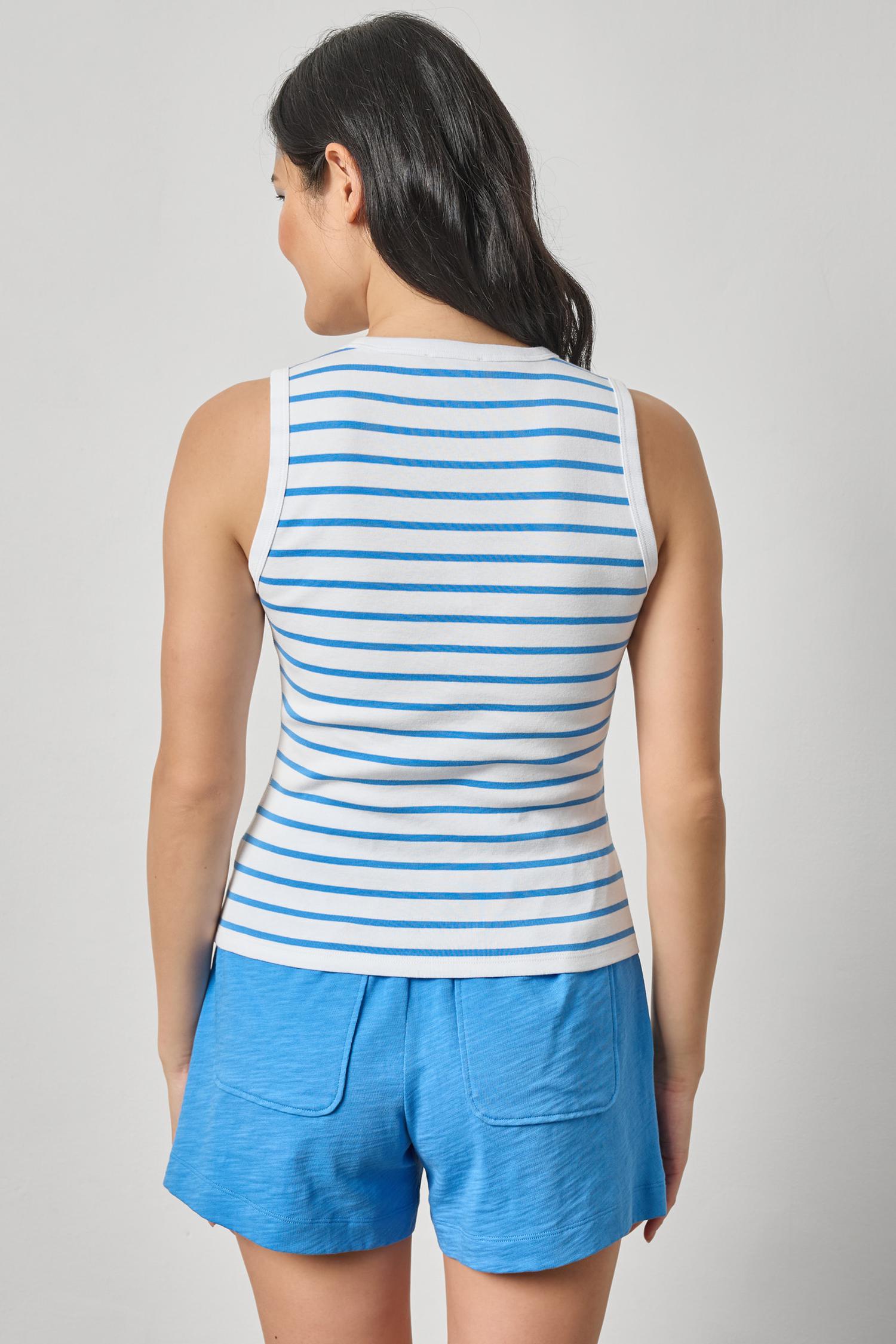 RIB STRIPE HIGH NECK TANK - Tank Tops - Sassanova