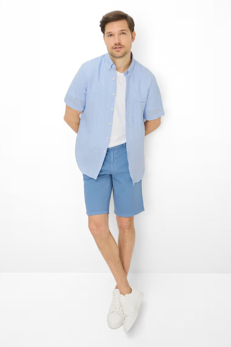 SHORT SLEEVE LINEN HOUNDSTOOTH SPORT SHIRT - Short Sleeved Shirts - Novaman