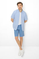 SHORT SLEEVE LINEN HOUNDSTOOTH SPORT SHIRT - Short Sleeved Shirts - Novaman