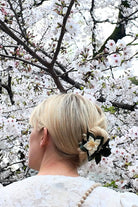 HAND PAINTED CREAM ORIGAMI MAGNOLIA  HAIR CLIP - sassanova