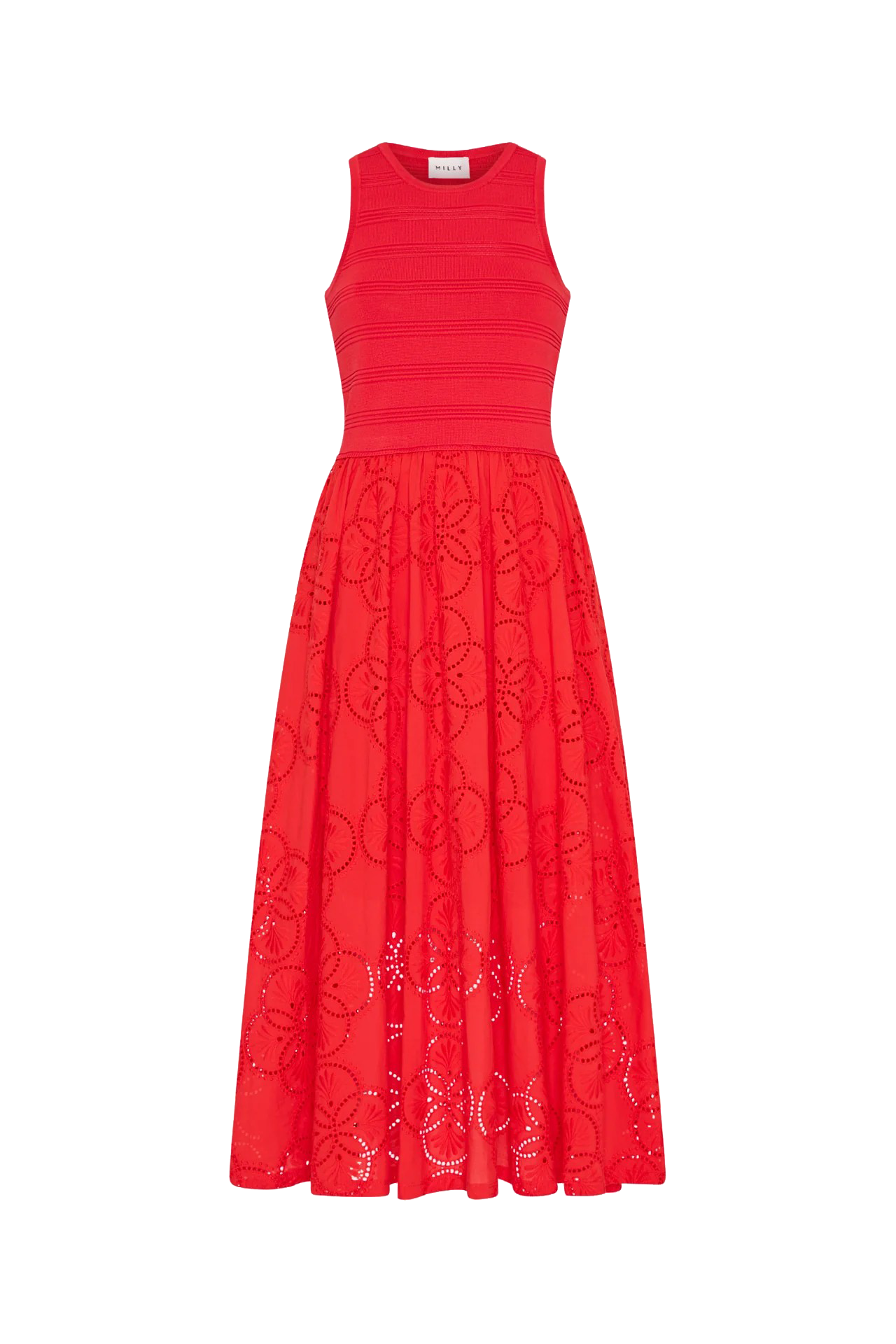 GEO EYELET KNIT COMBO MIDI DRESS - Dresses - Sassanova