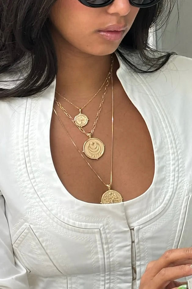 FAITH PETITE EMBELLISHED COIN NECKLACE- SATELLITE CHAIN - sassanova
