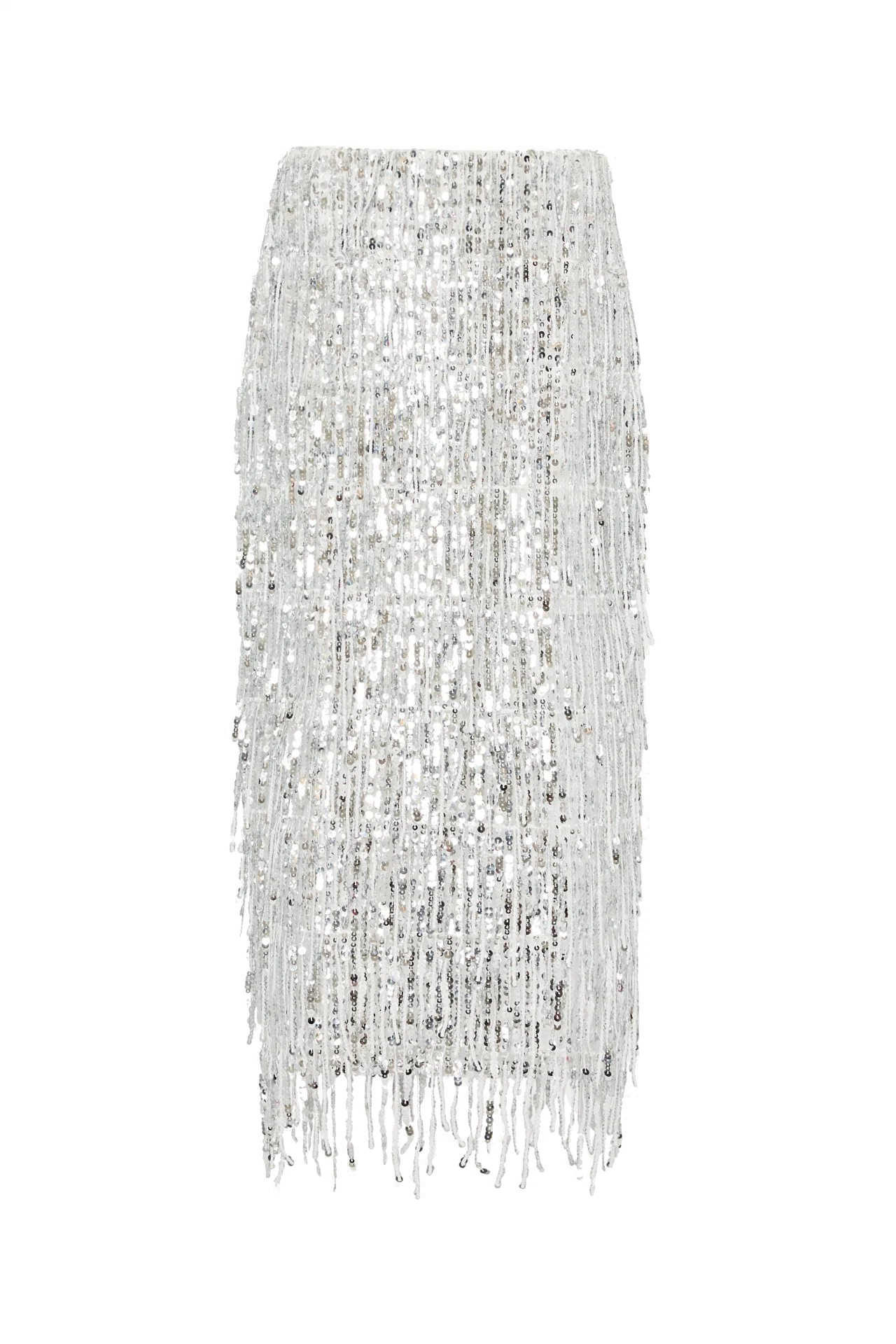 ROXANNE FRINGE SEQUIN MIDI SKIRT - sassanova