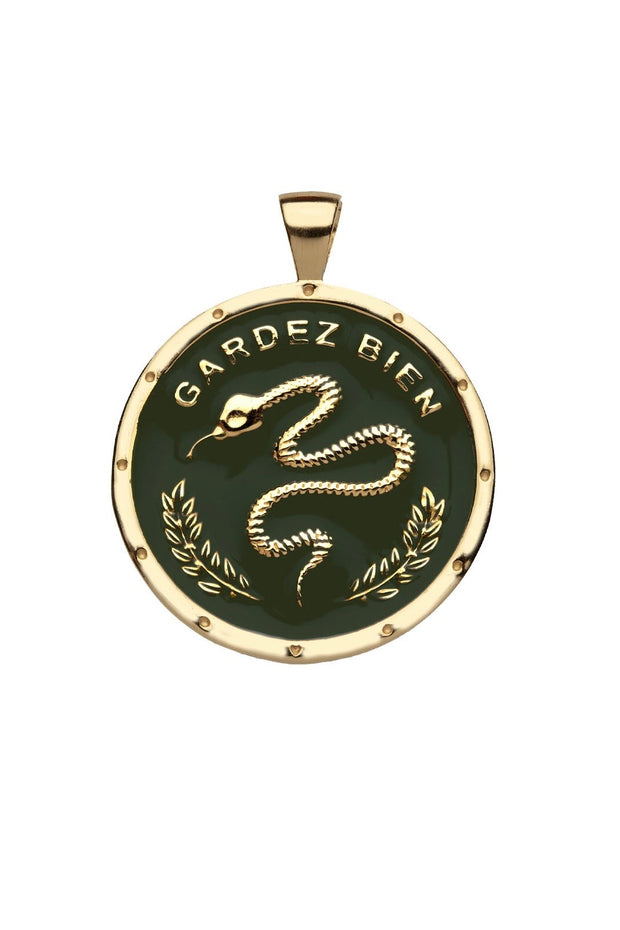 PROTECT SNAKE ORIGINAL GREEN ENAMEL NECKLACE- DRAWN LINK CHAIN