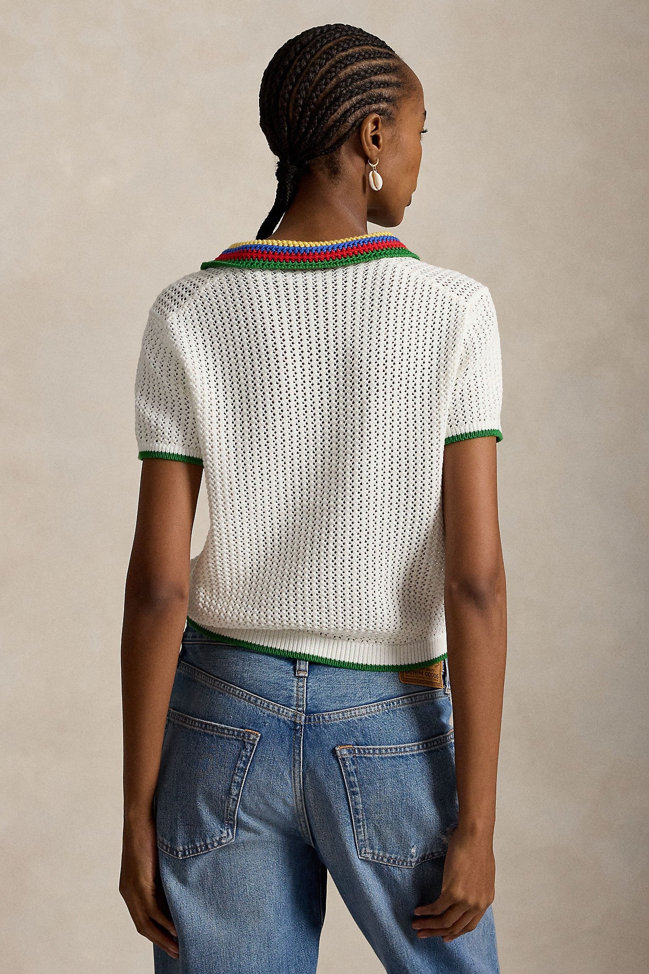POINTELLE TIPPED SHORT SLEEVE POLO SWEATER - Sweaters - Sassanova