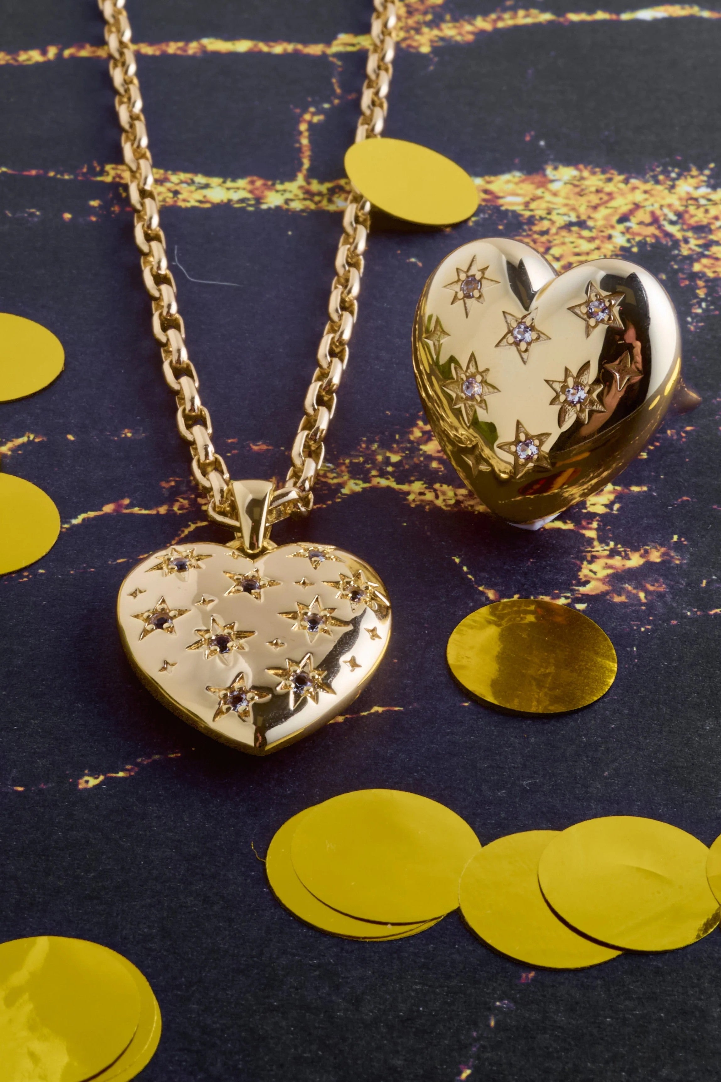 LOVE SET IN STARS PENDANT- LONG LINK BOX CHAIN - Necklaces - Sassanova