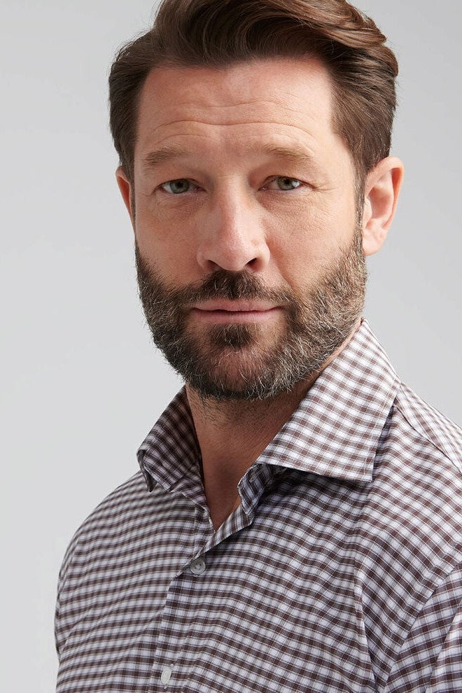 FAIRBANKS TWILL SPORT SHIRT with plaid brown and white all-over print

NOVAMAN