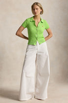 SHORT SLEEVE COLLARED CARDIGAN - Sweaters - Sassanova