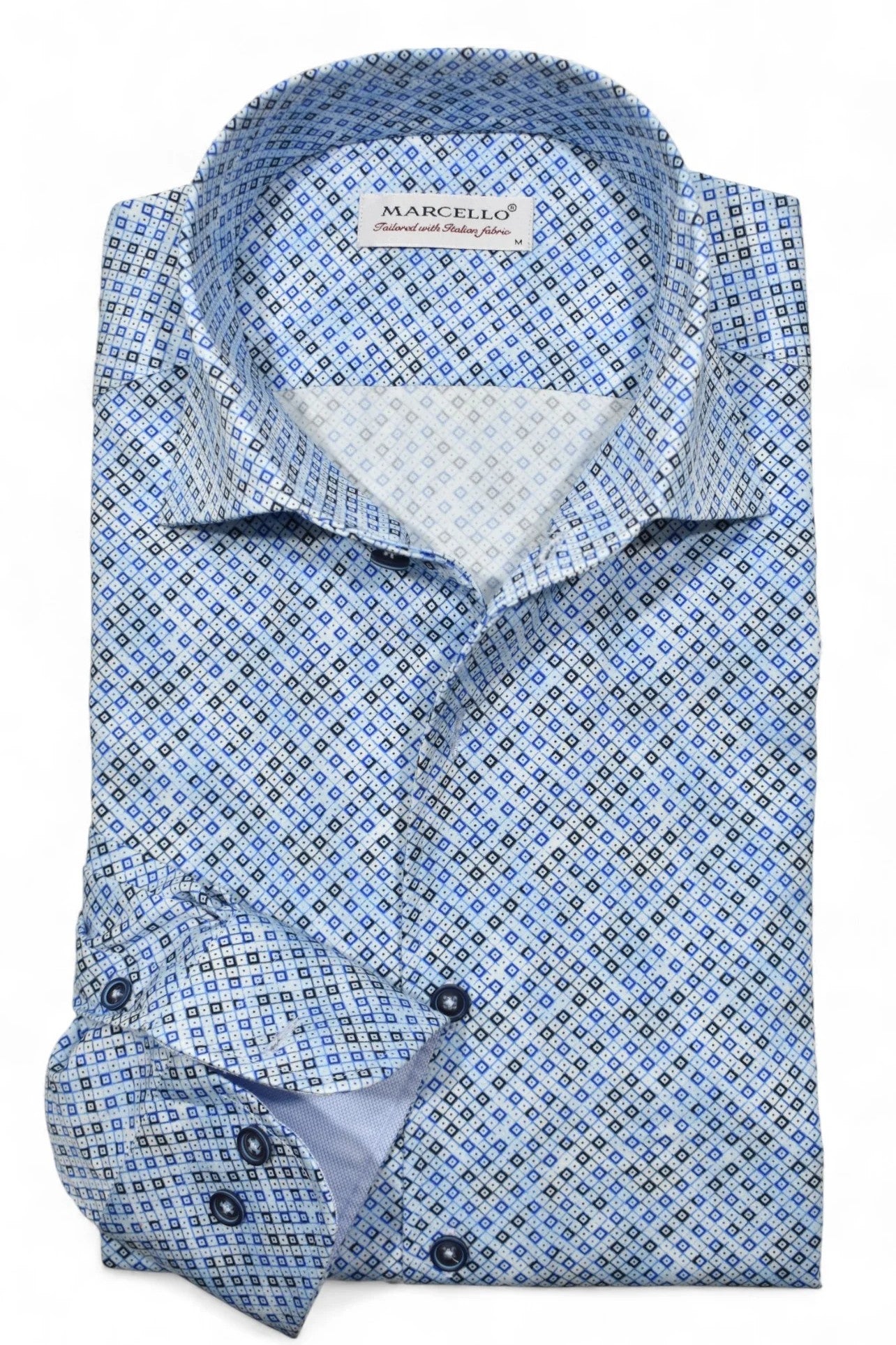 SKY SHADED DIAMOND DRESS SHIRT - Long Sleeved Dress Shirts - Novaman