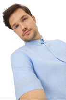 SHORT SLEEVE LINEN HOUNDSTOOTH SPORT SHIRT - Short Sleeved Shirts - Novaman