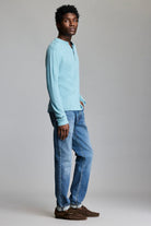 long sleeved slub tuck henley in steel blue-novaman
