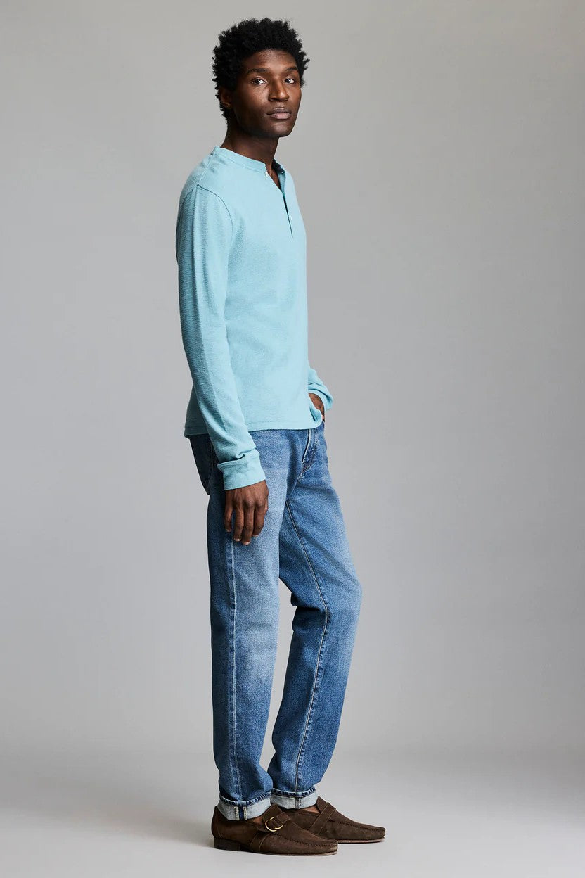 long sleeved slub tuck henley in steel blue-novaman