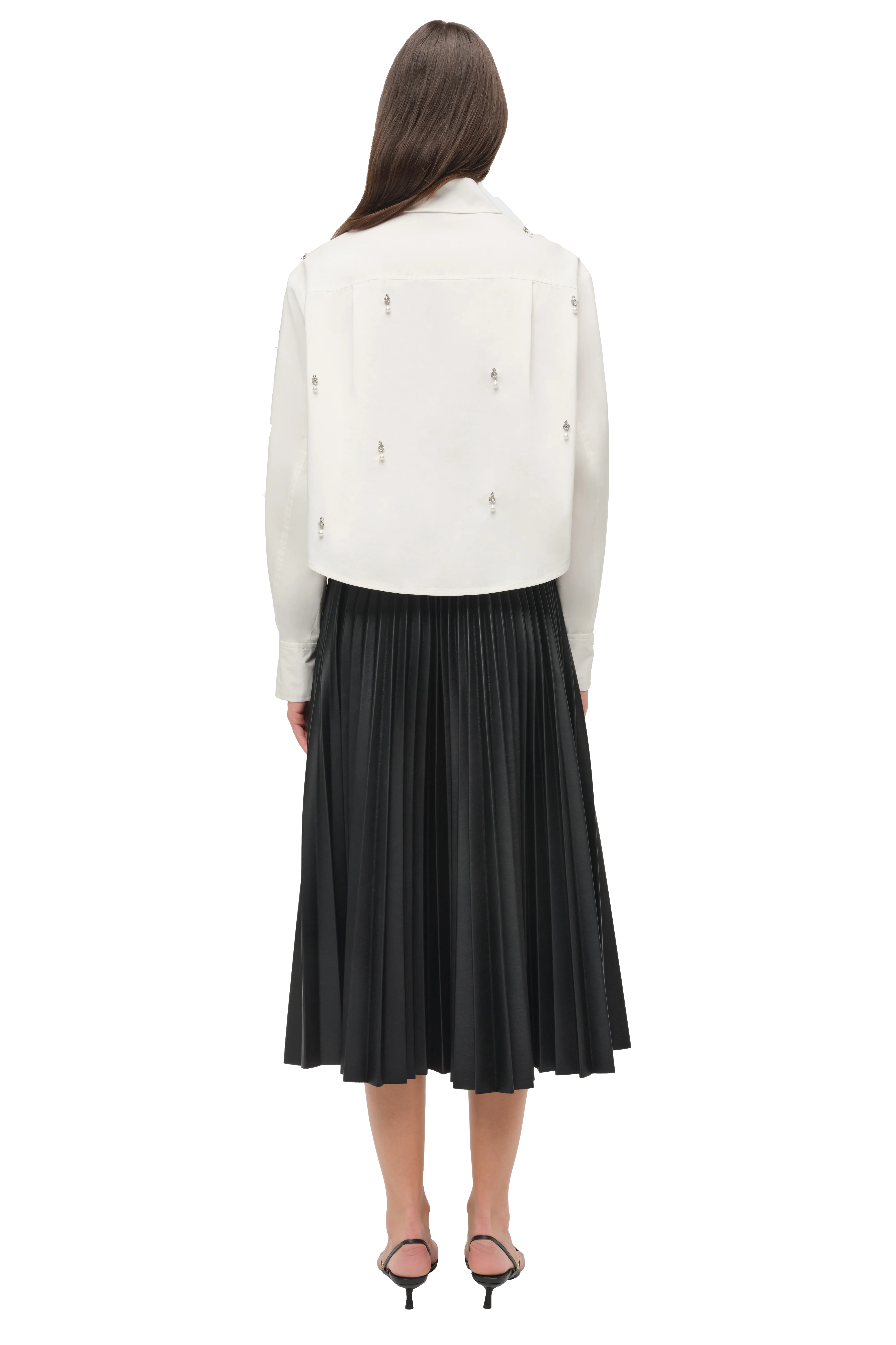 RENATA EMBELLISHED CROPPED BUTTON DOWN SHIRT - Blouses - Sassanova