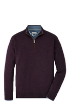 Autumn Crest suede trim sweater in dark purple with 1/4 zip neckline-novaman