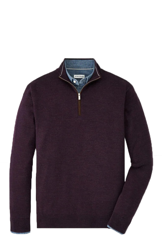 Autumn Crest suede trim sweater in dark purple with 1/4 zip neckline-novaman