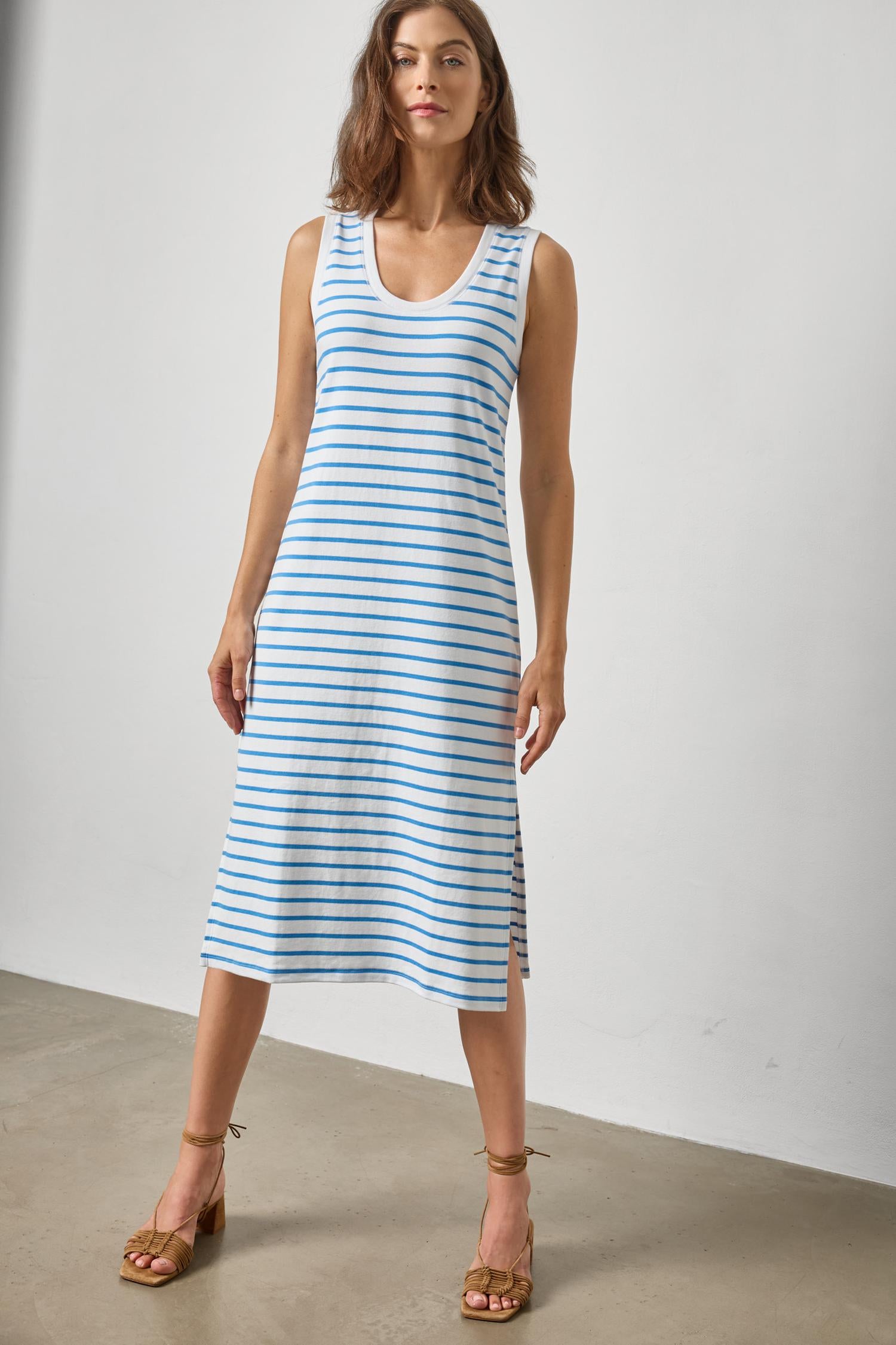 RIB STRIPE SIDE SLIT TANK DRESS - Dresses - Sassanova