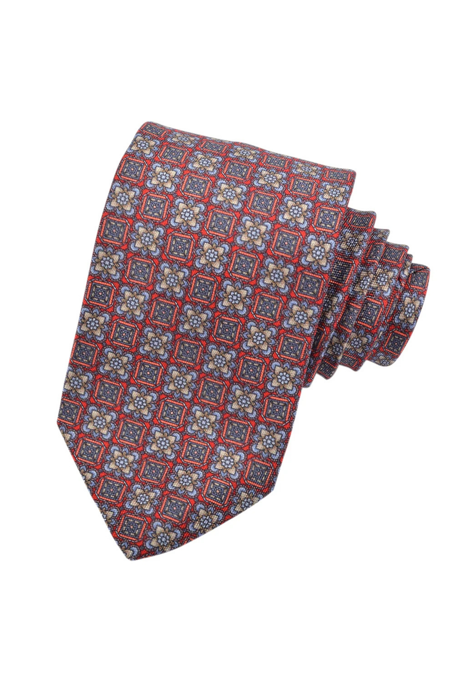 ITALIAN SILK PRINTED GRID TIE WINE OS Sassaova / Novaman