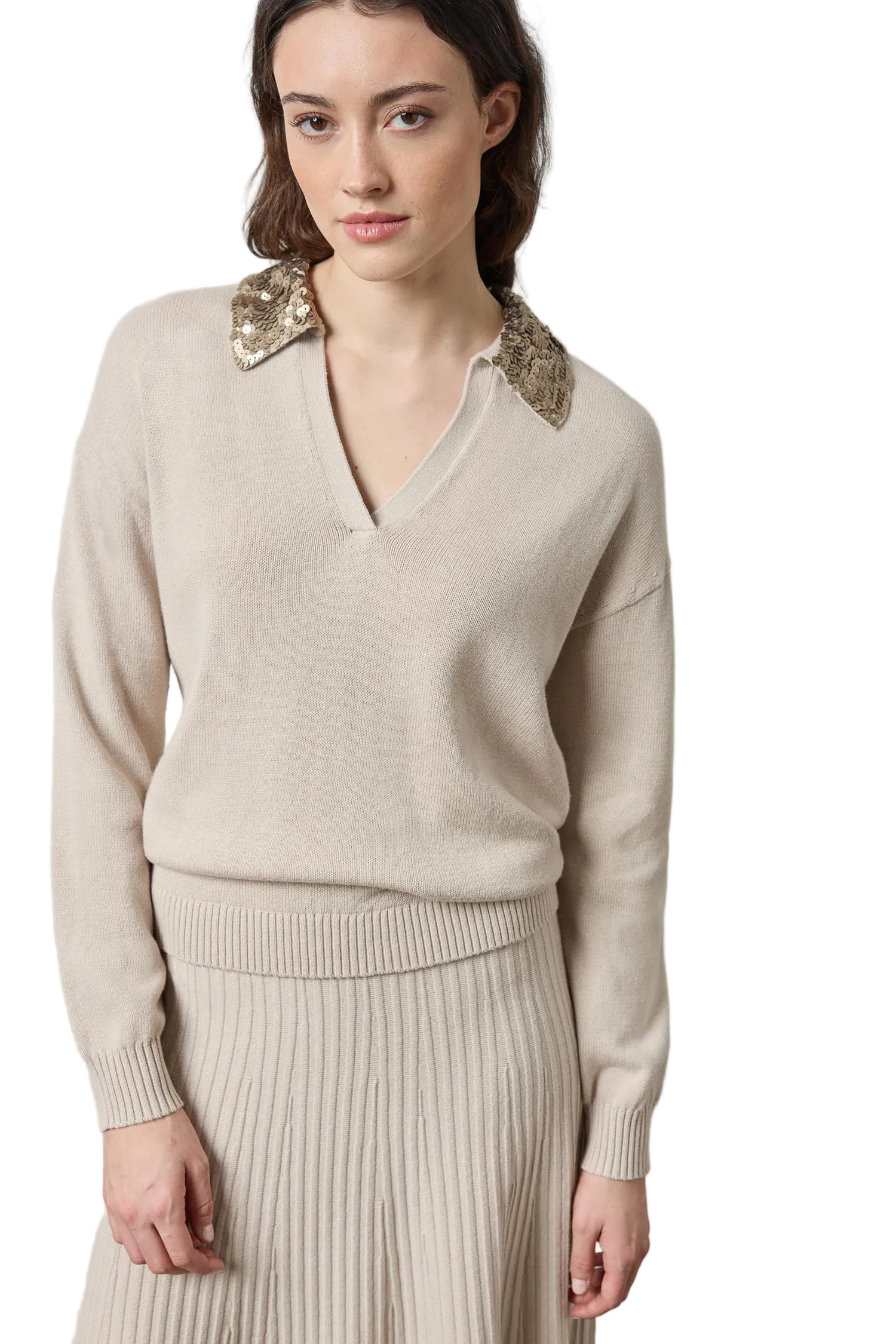 SEQUIN POLO SWEATER Sassanova