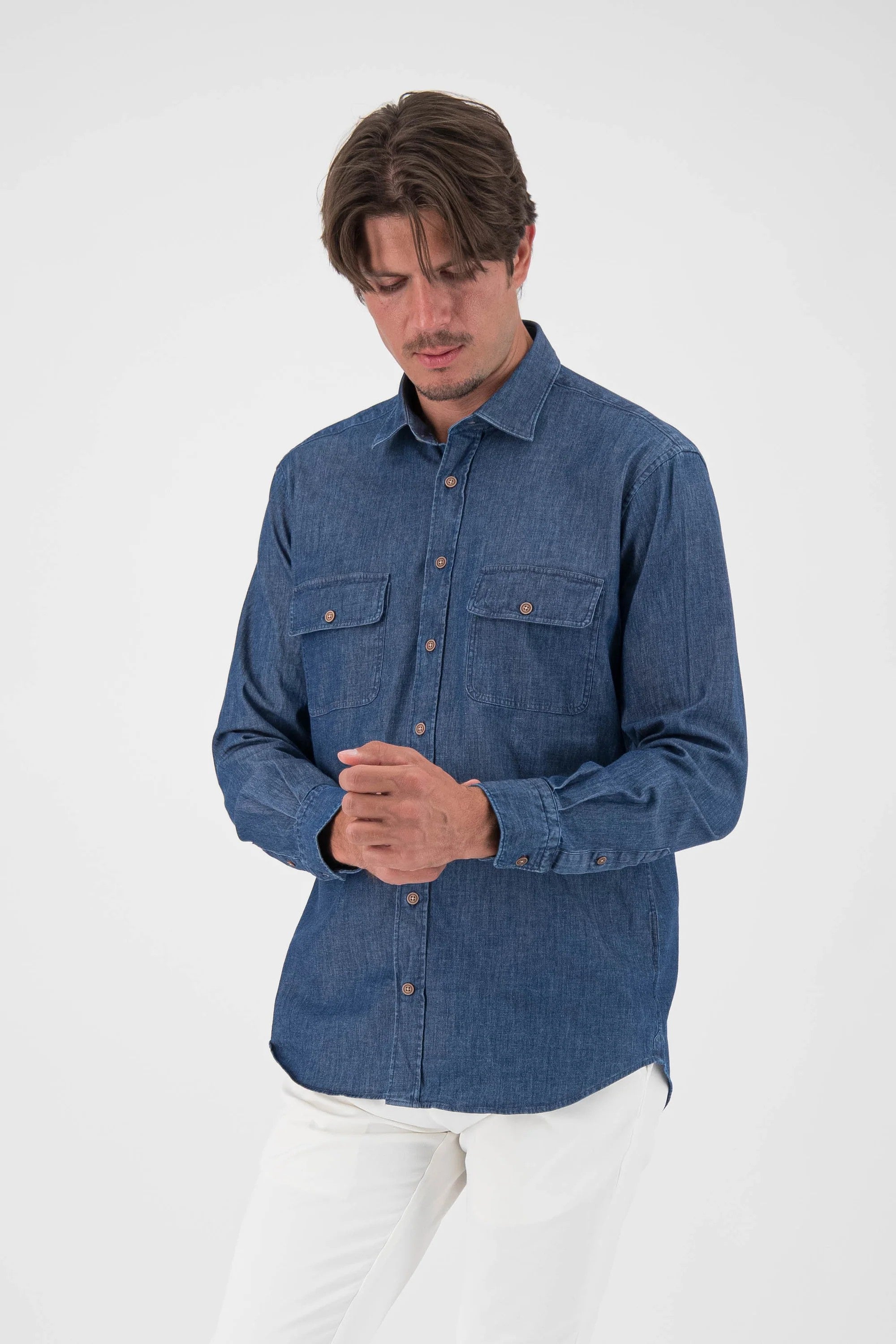 DUTTON STRETCH DENIM SPORT SHIRT - Long Sleeved Shirts - Novaman