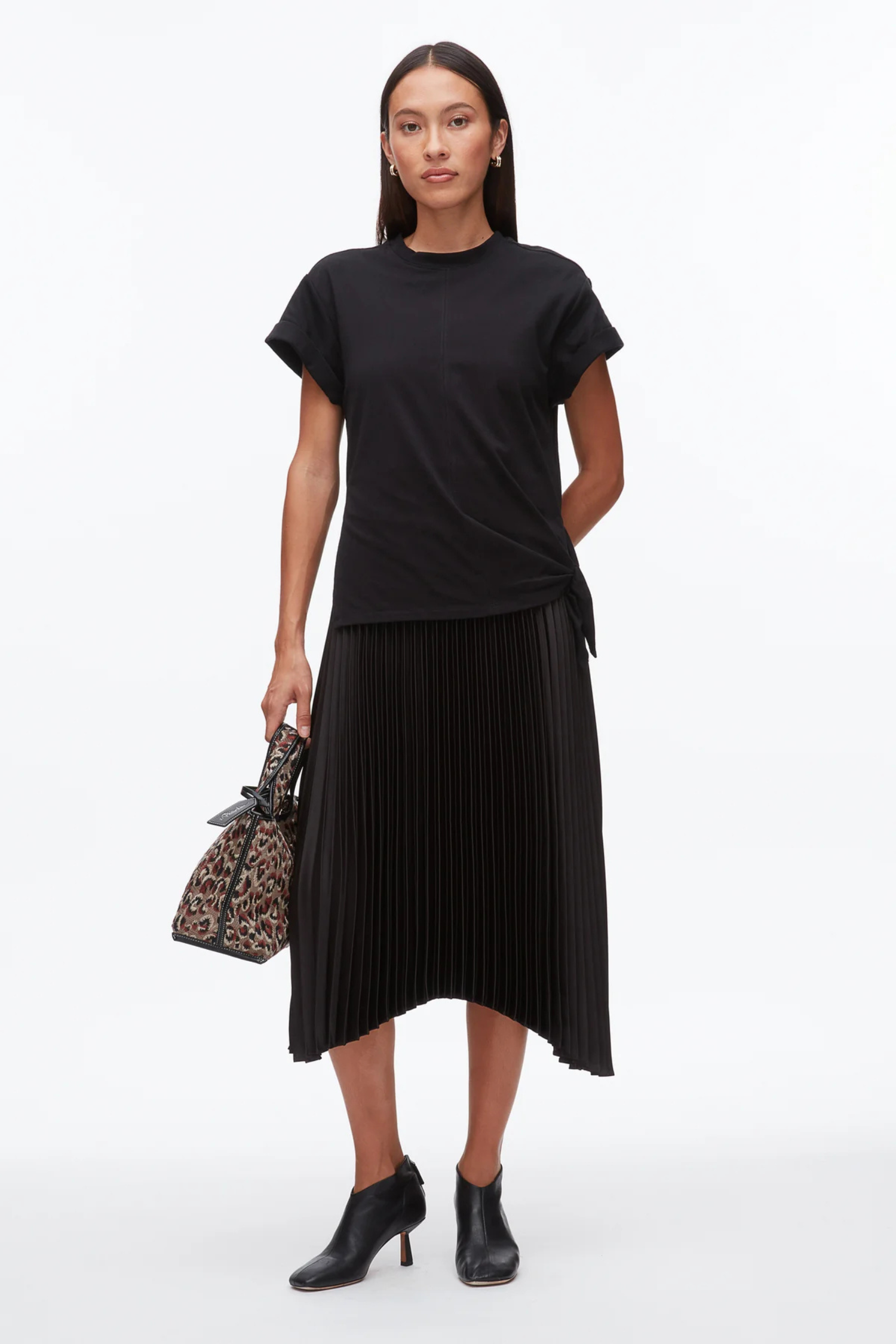 FRENCH TUCKED T-SHIRT COMBO DRESS WITH PLEATS