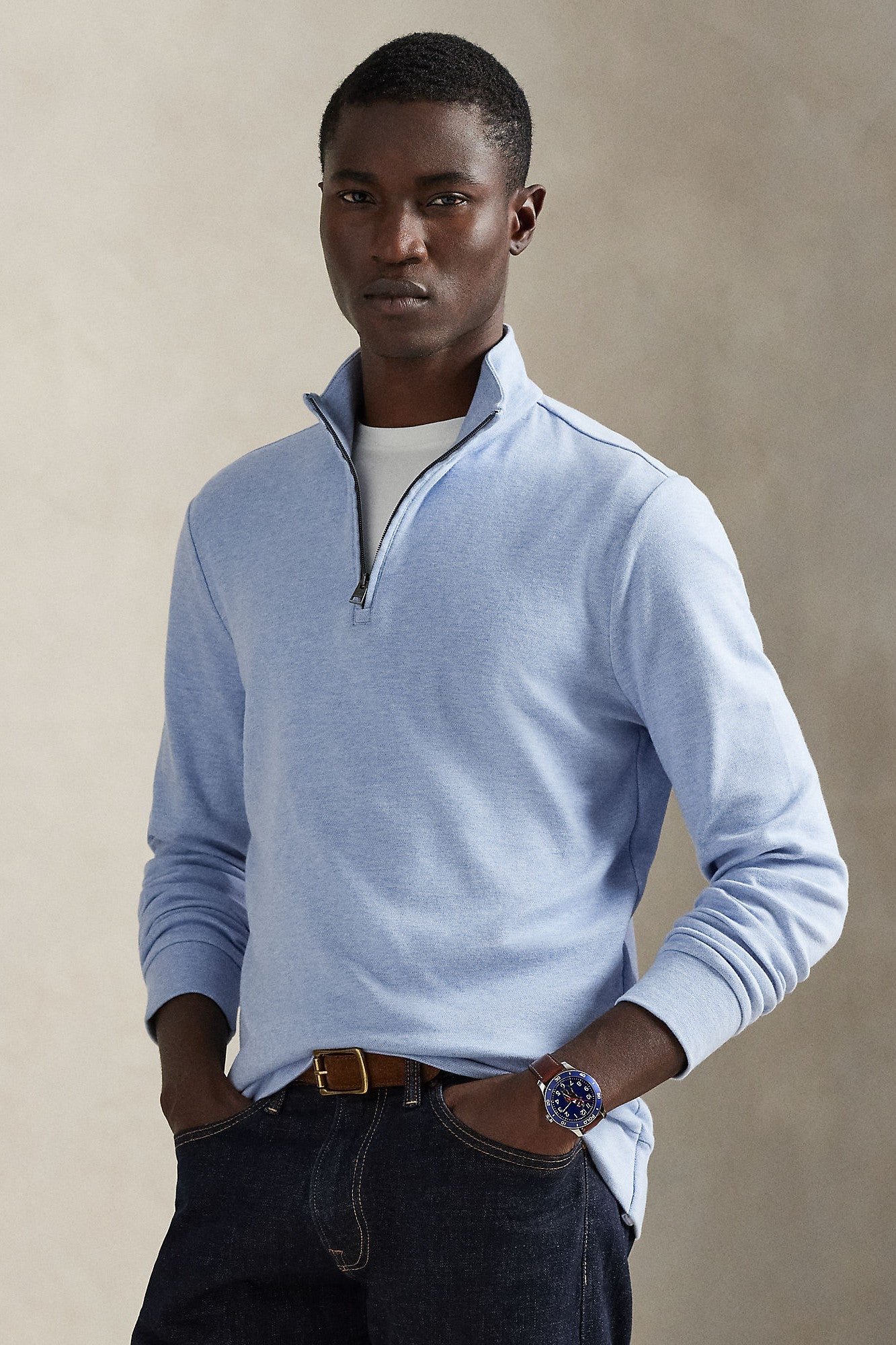 LONG SLEEVE TEXTURED 1/2 ZIP PULLOVER - Sweaters - Novaman