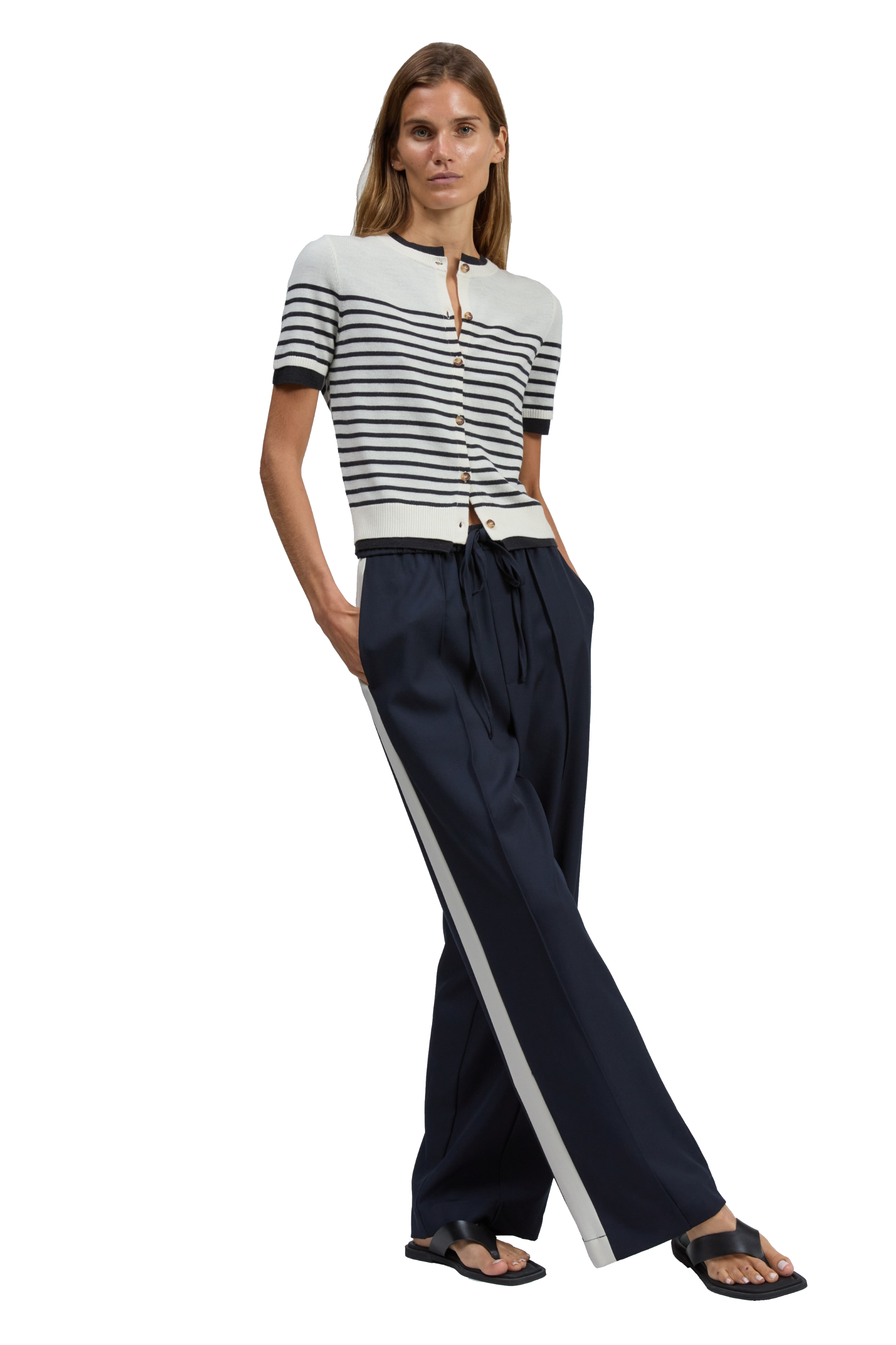 ANNE SHORT SLEEVE STRIPE CARDIGAN - Sweaters - Sassanova