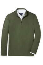 flat lay of olive green long-sleeved sweater with quarter zip-novaman