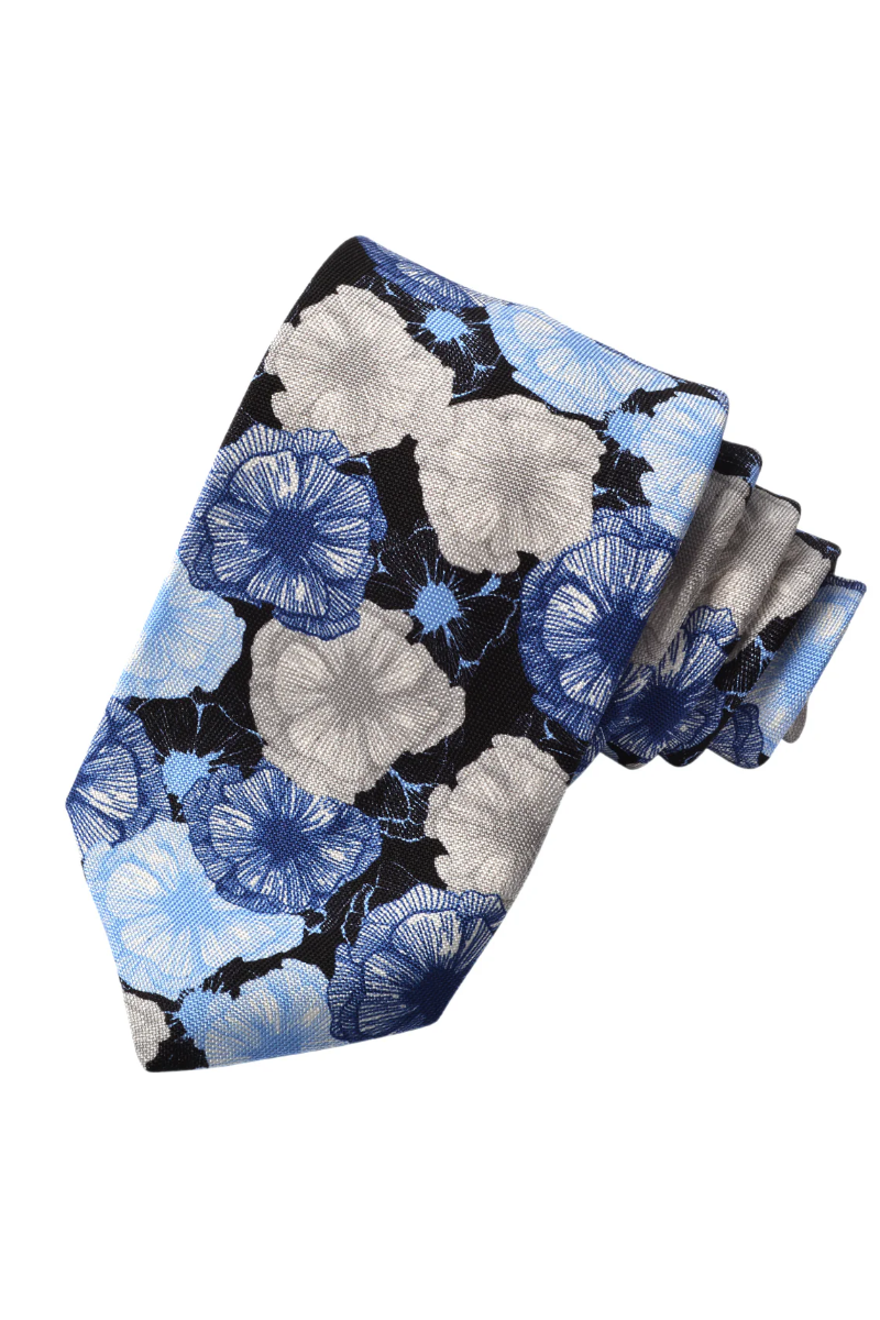 ITALIAN SILK FLORAL PRINTED TIE SKY - Ties - Novaman