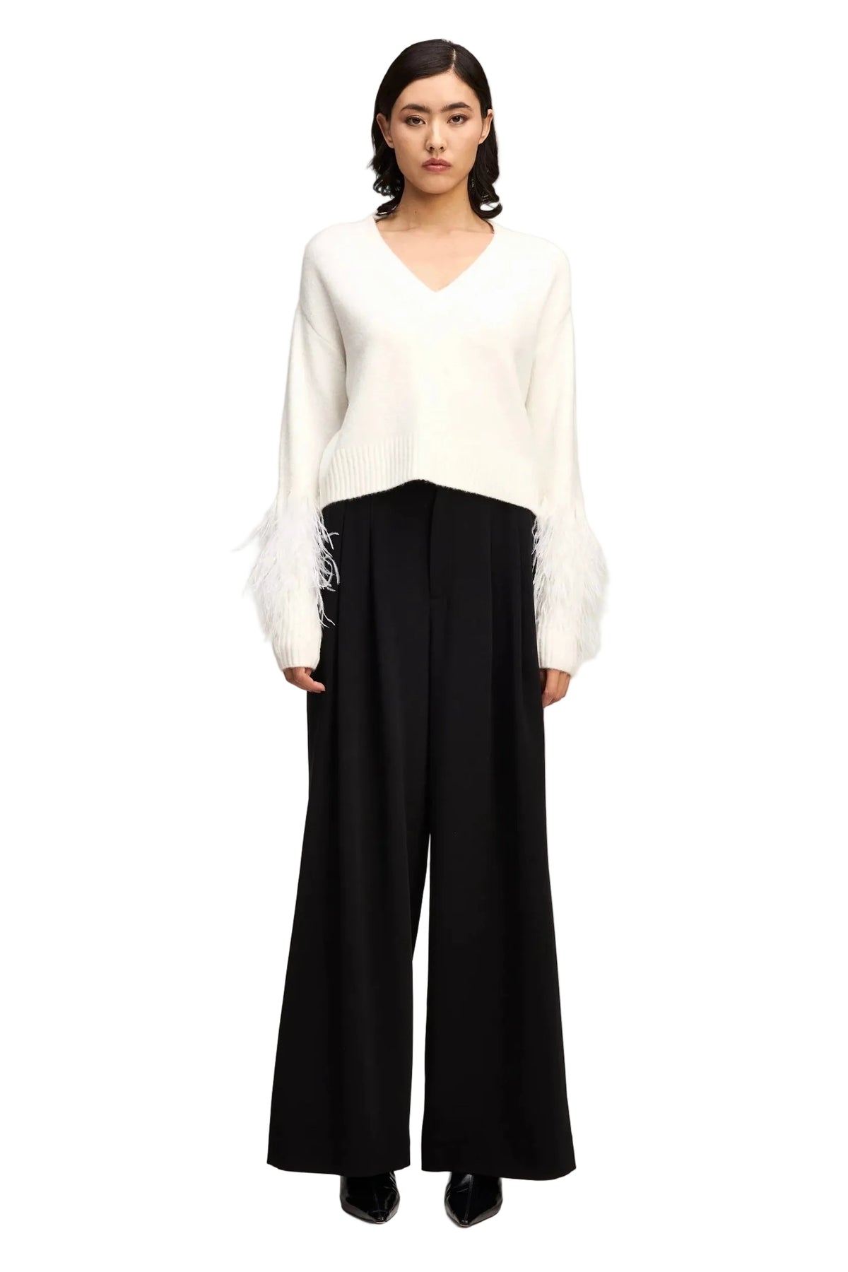 Brianne Feather V Neck Pullover
Sassaova