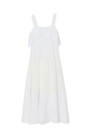 BRODERIE ANGLAISE PATCHWORK CASCADE MIDI DRESS