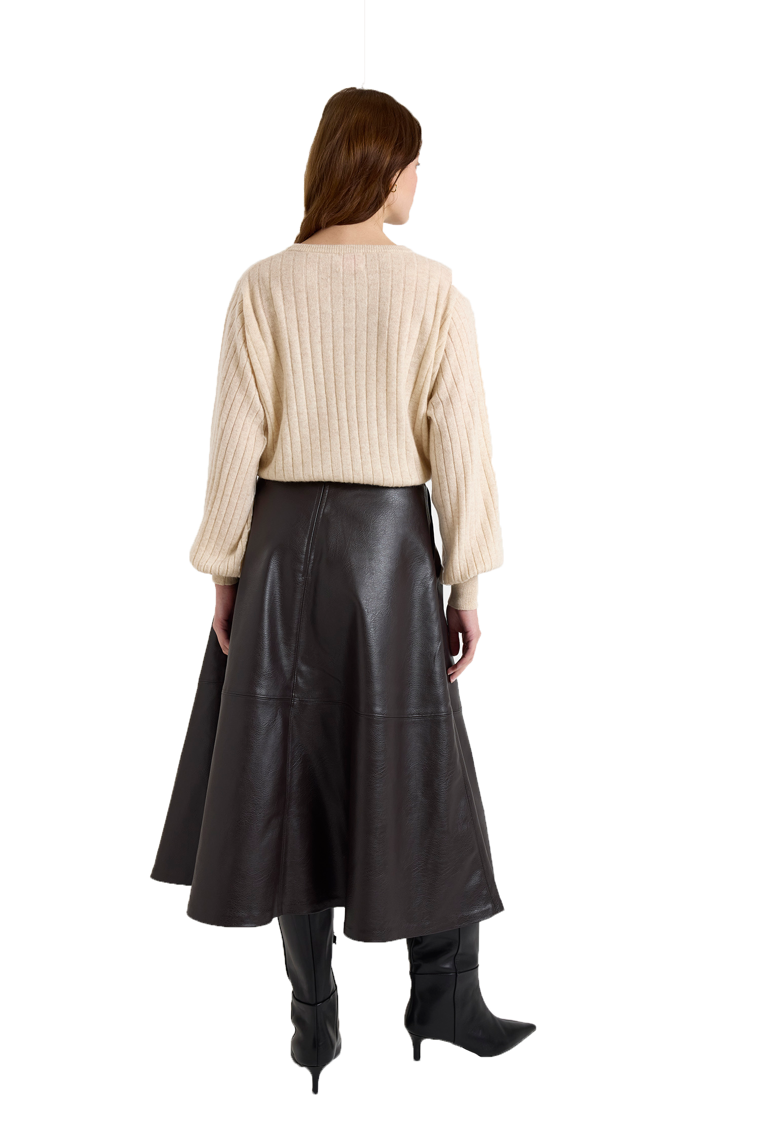 Pixie cashmere crewneck sweater with long sleeves in beige - Sassanova