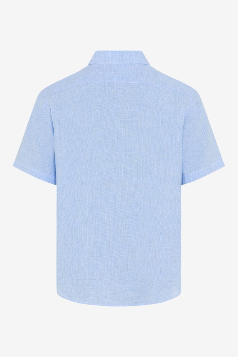 SHORT SLEEVE LINEN HOUNDSTOOTH SPORT SHIRT - Short Sleeved Shirts - Novaman