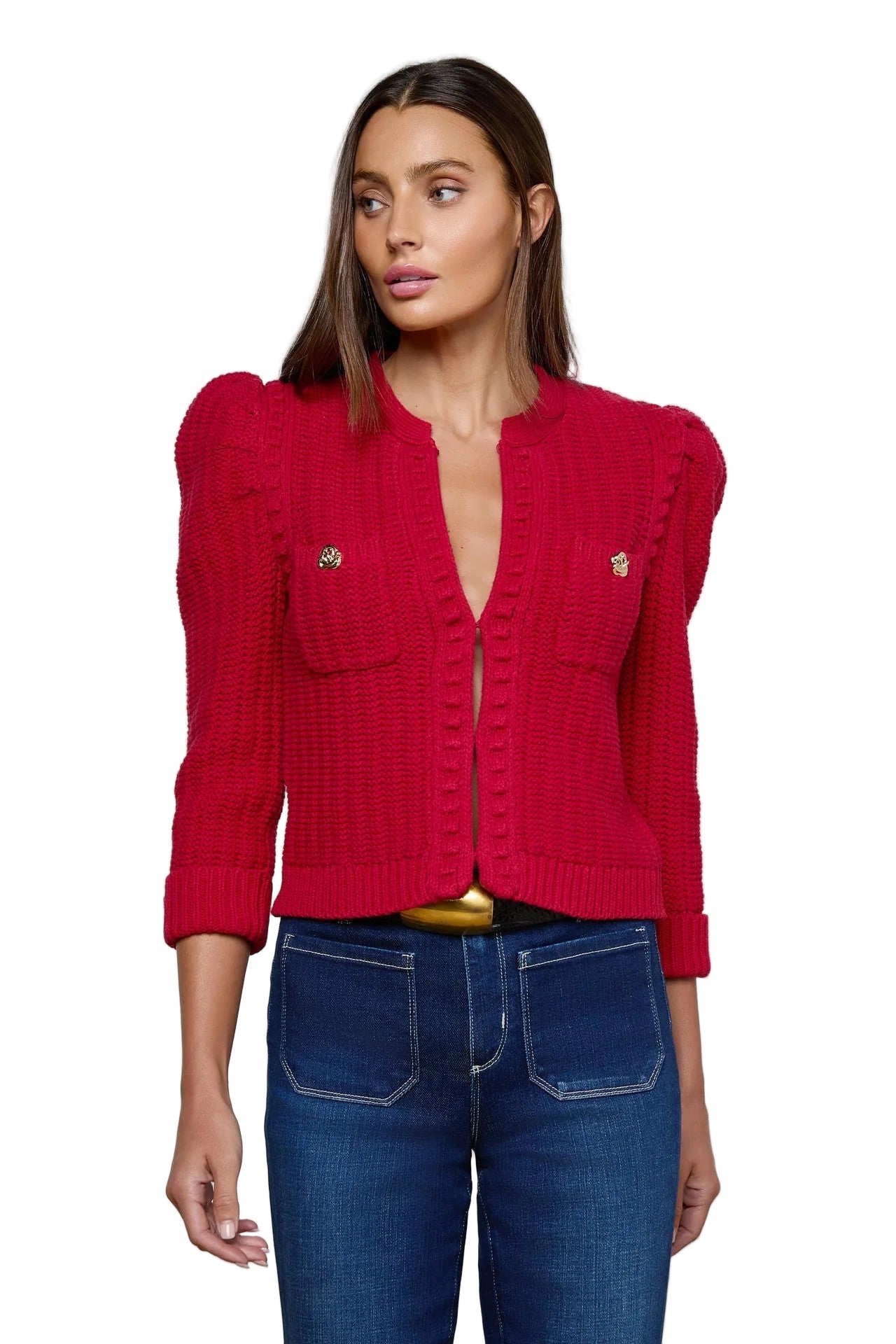 DELLI 3/4 SLV CROP TEXTURED CARDI-sassanova