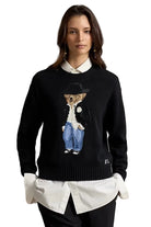 COTTON HOLIDAY BEAR CREW NECK SWEATER POLO BLACK Sassanova