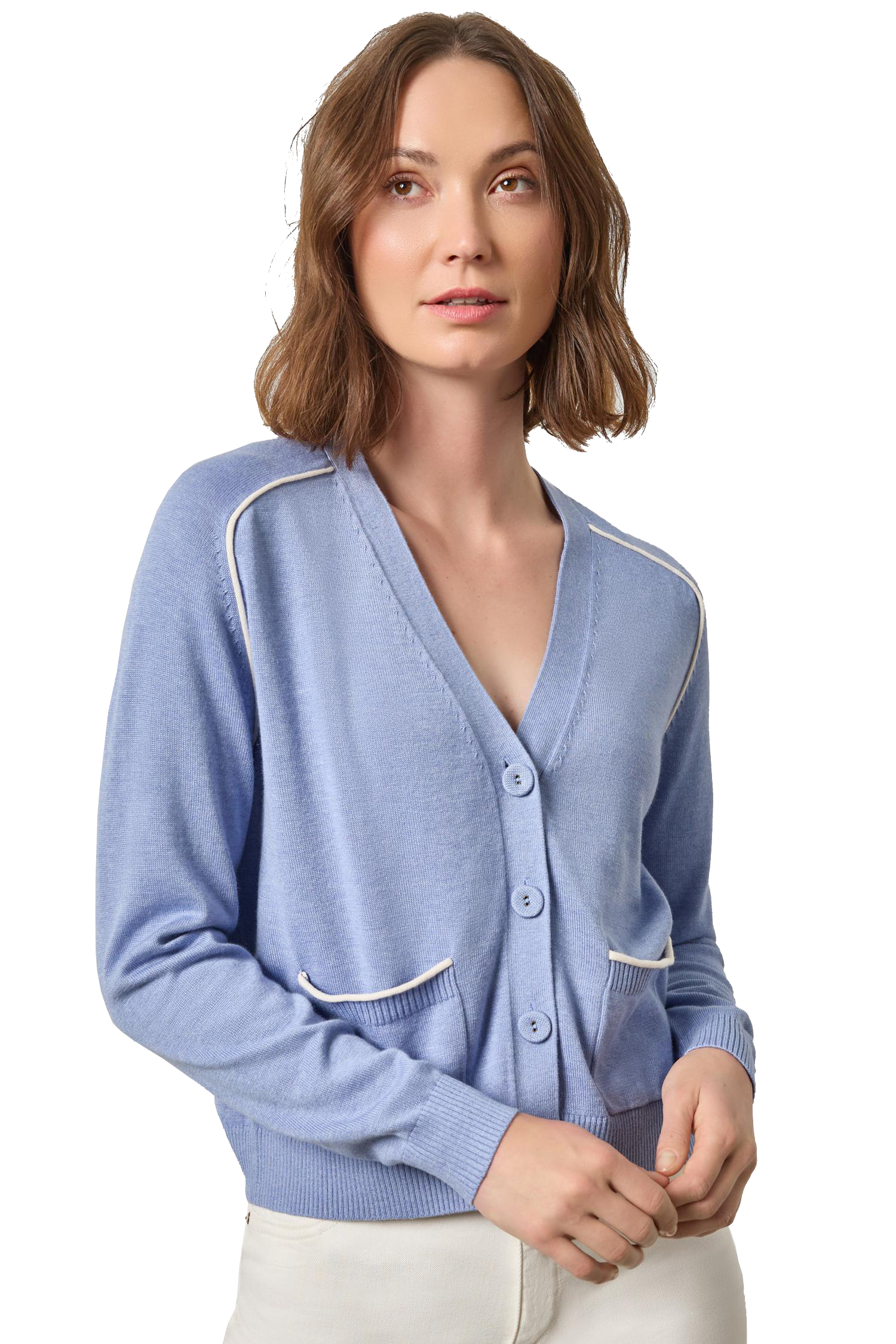 SADDLE SLEEVE V-NECK CARDIGAN - Sweaters - Sassanova