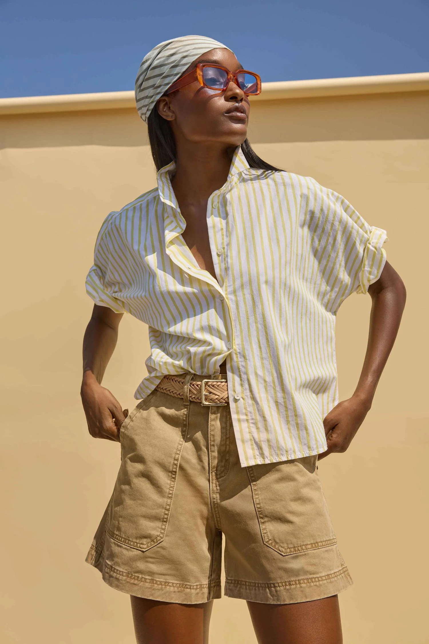 STRIPED OVERSIZED BUTTON DOWN DOLMAN - Blouses - Sassanova