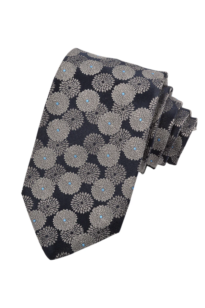 ITALIAN SILK FLORAL PUFF TIE GREY